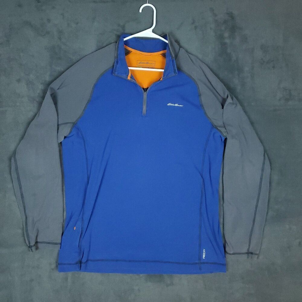 Eddie Bauer Travex Pullover Mens Large Tall Blue Gray 1/4 Zip FreeDry Athletic